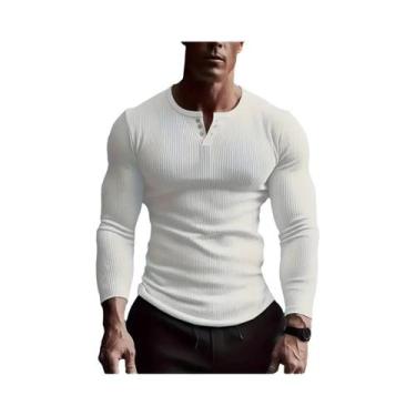 Imagem de Camisa Casual Masculina plus Size De Manga Longa Sem Gola, Alta Elasti