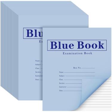 Imagem de Skyygemm Pacote com 200 livros de exame, azul, 4 folhas, 8 páginas, livro de exame costurado em sela larga para casa, negócios, escola, escritório