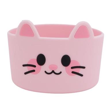Imagem de Jiawu Capa Antiderrapante Durável da Luva do Copo do Gato Dos Desenhos Animados Silicone para Garrafas de água 3 Pces para Crianças, Luva Portátil Copo das Cores Brilhantes (Rosa)