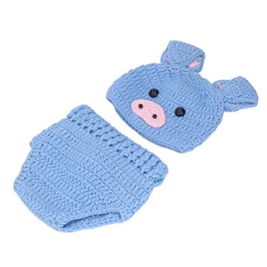 Imagem de Naroote Trajes Fotográficos de Animais Fofos para Bebês, Roupas de Linha de lã Não Abrasiva para Sessões de Fotos Memoráveis ​​para Bebês de 0 a 3 Meses de Algodão (Lago Azul)