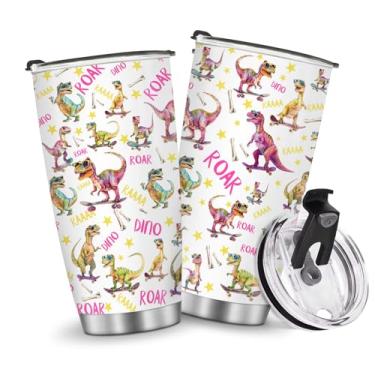 Imagem de Copos isolados, caneca de café, copo de viagem, garrafa de água, presentes para Natal, aniversário, dia das crianças, presente de aniversário, dinossauro, 590 ml, metal gelado, quente e frio, alça