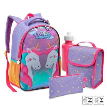 Imagem de MOCHILA LANCHEIRA ESTOJO GARRAFA ESCOLAR UNICORNIO SEREIA-Feminino