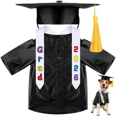 Imagem de Chicingyou Boné e vestido de formatura para cães pequenos 2025 com estola lavável camisa e chapéu para animais de estimação traje de formatura roupa para cachorro pequeno gato bonecas roupas feriado