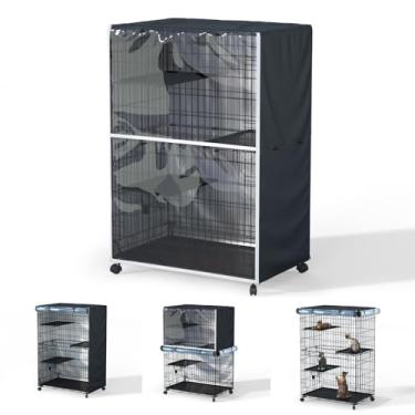 Imagem de Capa de proteção de gato para gaiola grande de 3 níveis - 91 cm C x 58 cm L x 127 cm A, tecido Oxford impermeável 600D com janelas de PVC e painéis ajustáveis, capa de proporção externa (apenas capa