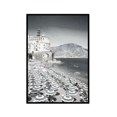 Imagem de Impressão em tela de fotografia de paisagem em preto e branco cenário da Itália para decoração de sala de estar - Veneza, Costa Amalfitana, Roma, Milão, Five Oceanside Towns Pôster de arte de parede