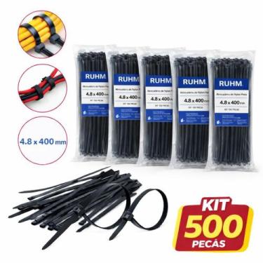 Imagem de Kit 500 Abraçadeiras de Nylon Preta 4,8mm x 40cm - 33104, Ruhm