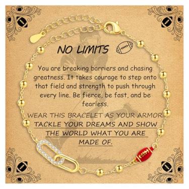 Imagem de BydGxy Pulseira de softball, voleibol, futebol, basquete, futebol, tênis, pickleball, para meninas, mulheres, banhado a ouro 14K, joias esportivas para adolescentes, corrente de elos ajustáveis com