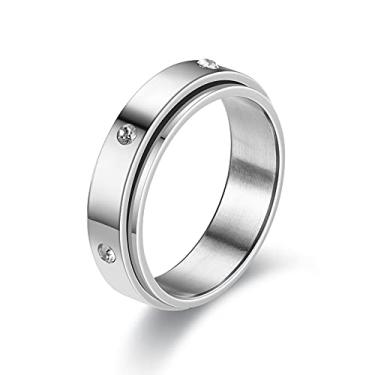 Imagem de COLORFUL BLING Anel giratório de aço inoxidável 316L para ansiedade, 8/6 mm, estrela, lua, sol, flor, ansiedade, alívio do estresse, compromisso, joia de motociclista legal para mulheres e homens,