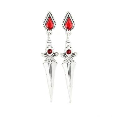 Imagem de Vacaonio Brincos de espada punk rubi pingente de espada de cristal prata brincos de espada CZ vermelho brincos de espada rubi punhal CZ brincos de gota de adaga joias para mulheres, Zinco, Sem pedra