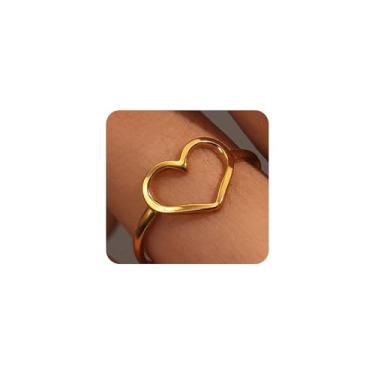 Imagem de GIGB PBDK Anéis de coração de ouro simples para mulheres, moderno, abertos, ajustáveis, delicados, anéis de articulação, coração, dedo médio, leve, joias para presente de dia dos namorados, Large