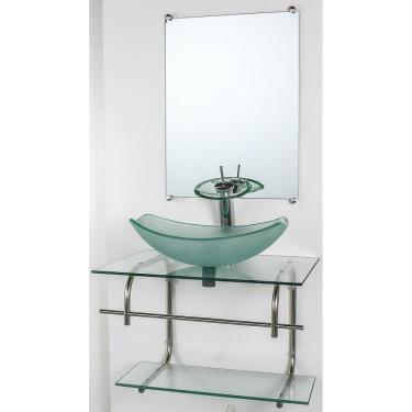 Imagem de Gabinete De Vidro Banheiro Inox 60Cm Cuba Oval Chanfrada Inc