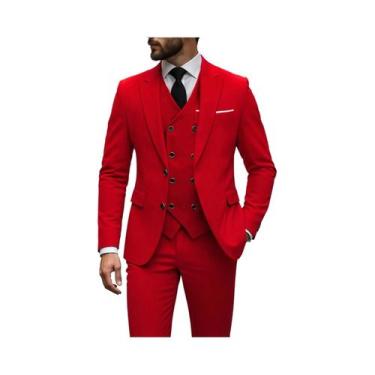 Imagem de Terno Slim Fit De 3 Peças Para Casamento Masculino: Jaqueta, Colete E 