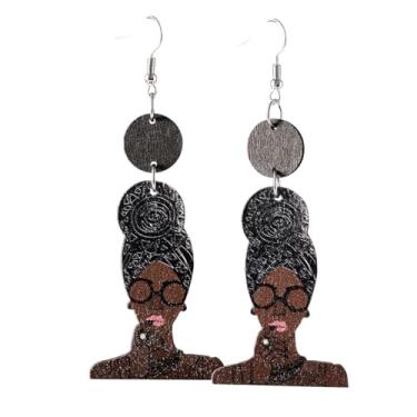 Imagem de Brincos femininos africanos de madeira natural boêmia, história negra, mapa africano, estilo étnico, joia de celebração de junho, Madeira Zinco, Sem pedra preciosa
