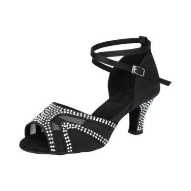 Imagem de Sapatos De Dança Femininos Com Strass, Salto Médio, Para Festas, Dança