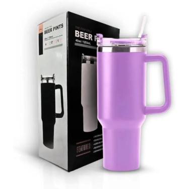 Imagem de Copo Garrafa Térmica Com Alça E Canudo 1200ml Aço Inox Parede Dupla - 