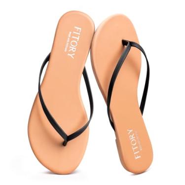 Imagem de FITORY Chinelo feminino, moderno, casual, tanga de caminhada com couro vegano, sandálias planas confortáveis de verão para praia 2026 para ambientes internos e externos, tamanho 6-11, Bronzeado, 35