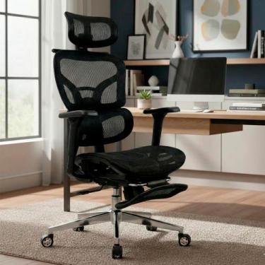 Imagem de Cadeira De Escritório Ergonômica Giratória Com Apoio De Cabeça e Supor