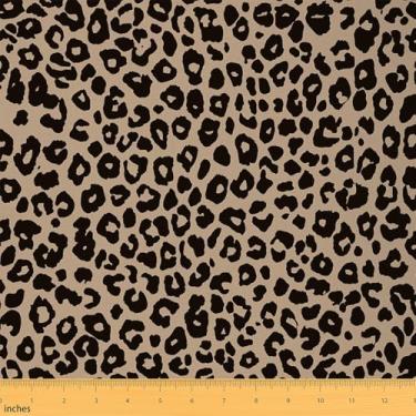 Imagem de jejeloiu Tecido com estampa de leopardo da The Yard Tecido de estofamento de chita para cadeiras preto marrom impermeável decoração interna ao ar livre para projetos de artesanato de costura DIY