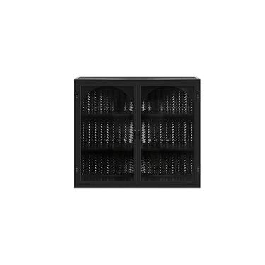 Imagem de Armário de parede de porta de vidro - Armazenamento de estilo retrô com prateleiras removíveis, prateleira aberta e toalheiro para escritório, sala de jantar, sala de estar, cozinha, banheiro