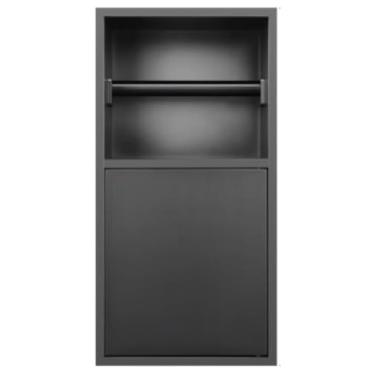 Imagem de Nicho de chuveiro de aço inoxidável - Armazenamento de parede embutido para banheiro, suporte de papel higiênico moderno com porta para chuveiro de hotel e casa, prateleira embutida durável para