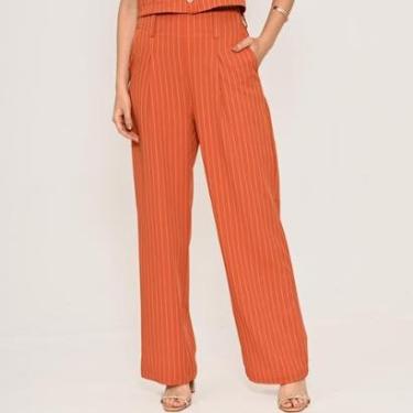 Imagem de Calça Bisô Risca de Giz Alfaiataria Reta Terra-Feminino