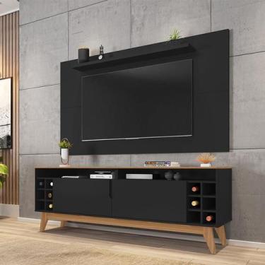 Imagem de Conjunto Sala Rack Wine Painel Esmeralda Pés Madeira Maciça - Loja Doc