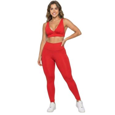 Imagem de Conjunto Top Bojo Costa Cruzada e Calça Suplex Vekyo Roupa Para Academia Moda Fitness Musculação-Feminino