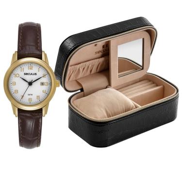 Imagem de Relógio Seculus Feminino Ref: 21001lpsvdc2 Dourado Estojo Porta Joia