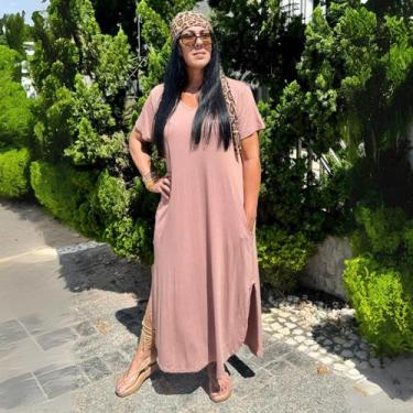 Imagem de Vestido Feminino Longo Oversized Com Fenda Lateral Moderno E Cheio De 