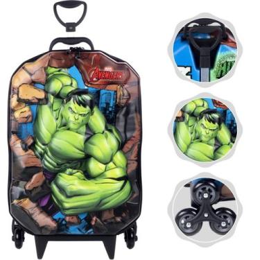 Imagem de Mochila Mala escolar infantil de 3 rodinhas e Relevo 3D - Maxtoy, Hulk