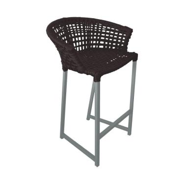 Imagem de Banqueta Reis Em Corda Náutica E Base Em Alumínio Cinza Para área Gourmet Externa Marrom Marrom