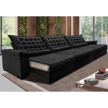 Imagem de Sofá Retrátil E Reclinável 4,15m Molas Ensacadas Cama Inbox Big Space Com Bordado 3d Velusoft Preto