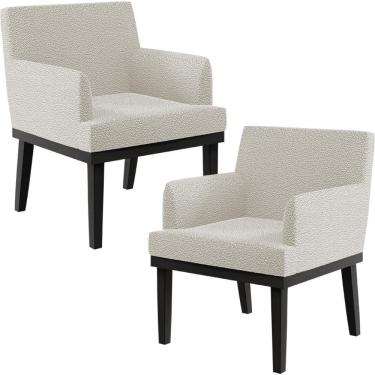 Imagem de Kit 02 Poltronas Decorativas Sala De Estar Base Preto Beatriz W01 Bouclê Creme - Lyam Decor