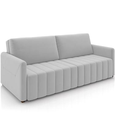 Imagem de Sofá Cama Retrátil Para Sala De Estar 220cm Porthos M03 Veludo Cinza - Lyam Decor