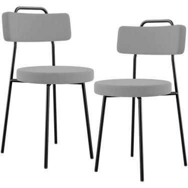Imagem de Kit 02 Cadeiras Decorativas Estofada Para Sala De Jantar Barcelona L02 Suede Cinza