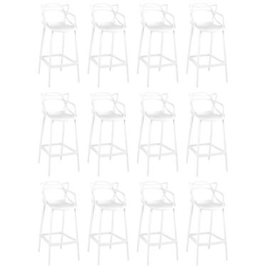 Imagem de Kit 12 Banquetas Allegra Com Encosto Design Cozinha/bancada - Branco