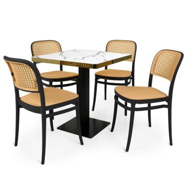 Imagem de Conjunto Mesa De Jantar Redonda Venezia 70x70cm Branca Com 4 Cadeiras Roma - Preto