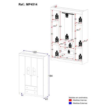 Imagem de Guarda-roupa Infantil 122cm Com Vidro 4 Portas E 2 Gavetas Liz Multimóveis MP4514 Madeirado/branco