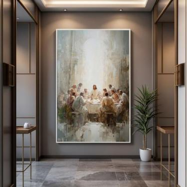 Imagem de Quadro com Moldura e Acrilico Cristal Vidro Santa Ceia Arte para Sala,