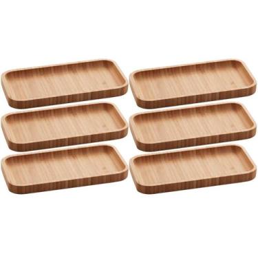 Imagem de Kit 6 Petisqueiras Bandeja Bambu 20x10cm Lyor Hire Prato Salgados Peti