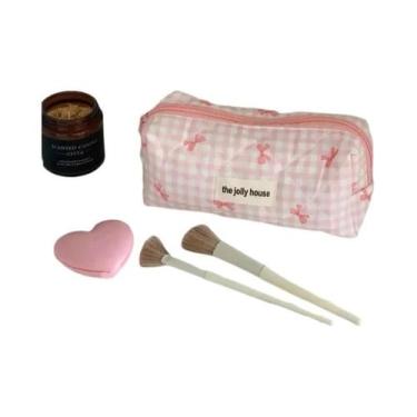 Imagem de Bolsa De Cosméticos Feminina Grande Capacidade Com Padrão De Laço Fofo