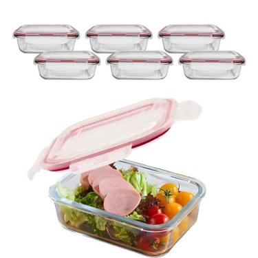 Imagem de Kit 6 Pote De Vidro C/ Tampa Hermética Marmita Fit Colorido Trava 1040