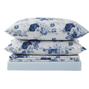 Imagem de Jogo De Lençol Bella Queen 4 Peças Percal 200 Fios Estampado Floral - Azul - 100% Poliéster