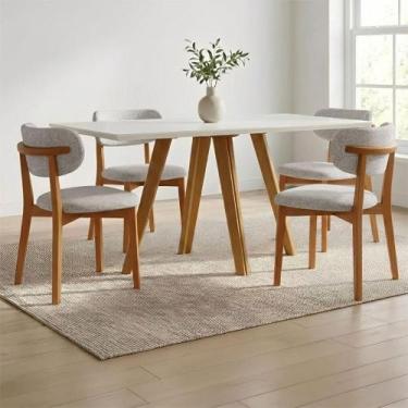 Imagem de Mesa de Jantar 1,60m com Tampo de Vidro e 4 Cadeiras Estofadas em Made