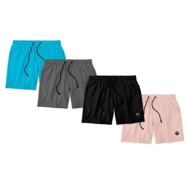 Imagem de Kit 4 Bermudas Life Lisa Short Liso Masculino Básico Mauricinho Tactel - Rosa+Azul-Unissex