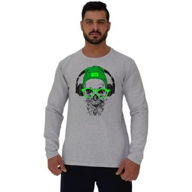 Imagem de Camiseta Manga Longa Moletinho MXD Conceito Caveira De Headset Masculina-Masculino