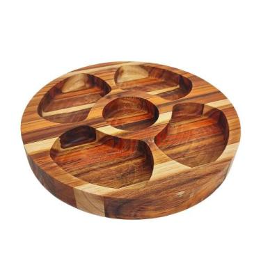 Imagem de Petisqueira redonda teca com 5 divisoes 28x28x2cm grilazer tc40