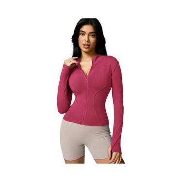 Imagem de Jaqueta Esportiva Feminina De Manga Longa Com Zíper E Gola Alta Em Cor