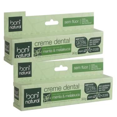 Imagem de kit Creme Dental Boni Natural Sem Flúor Menta e Melaleuca 90g - 2 Unid