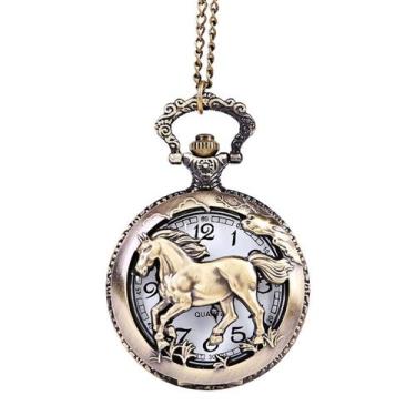 Imagem de Relógio de bolso Bronze Horse Retro para crianças com corrente - yiwei